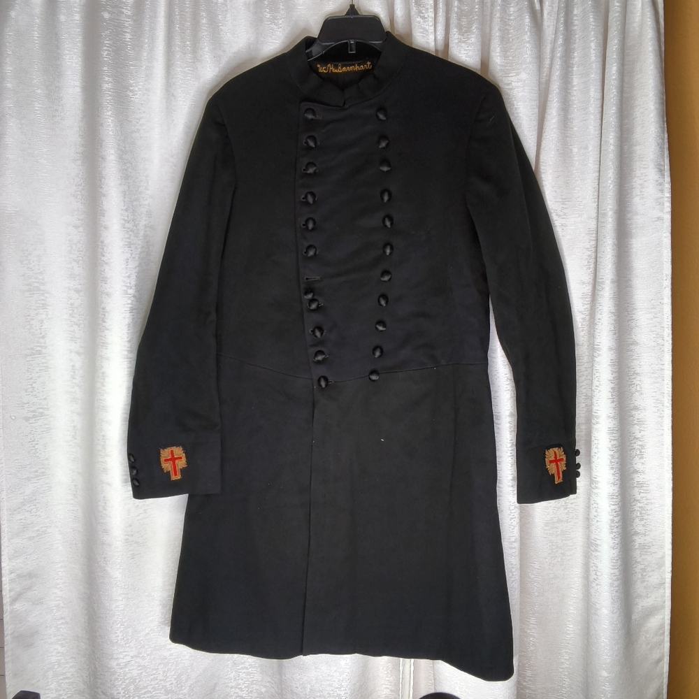 Antique Masonic Knights Templar Frock Coat | Black Wool Fraternal Uniform
